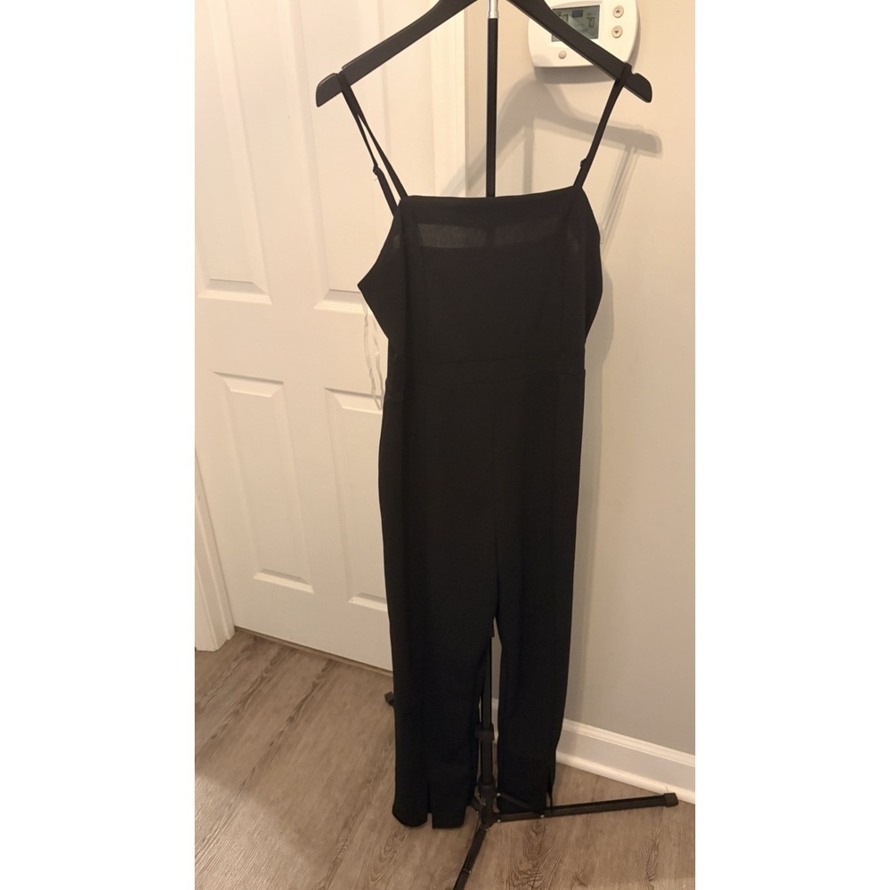 Derek Heart Minimalist Black Wide-Leg Palazzo Jumpsuit Size L Goth Layer Chic
